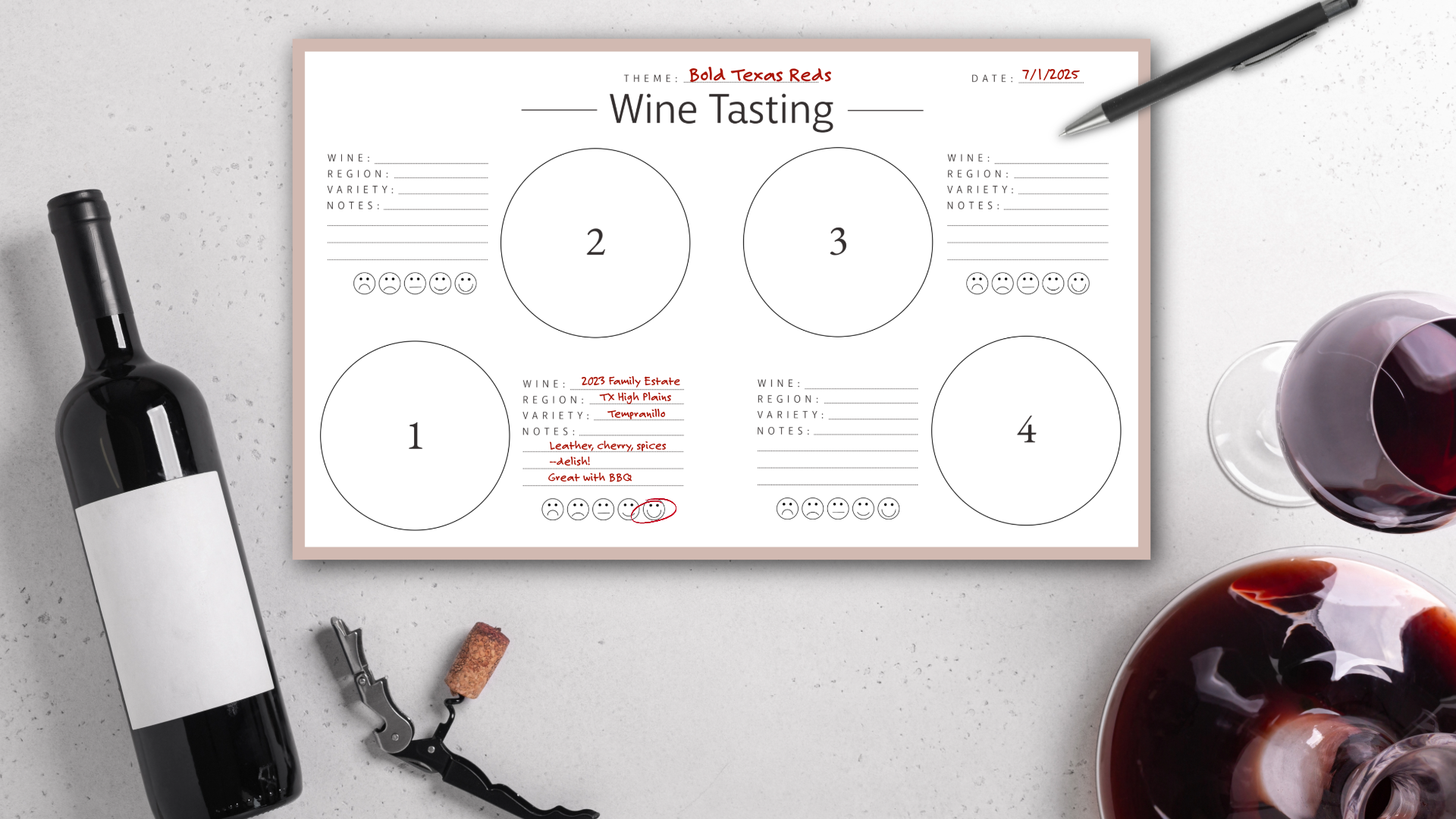 Wine Tasting Placemats (Free downloadable file)